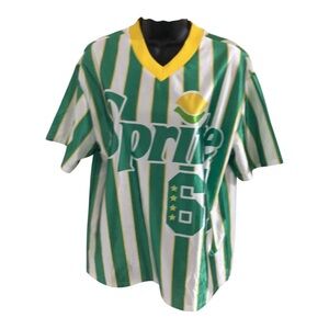 Sprite green white‎ striped yellow v-neck hem jersey style shirt size Small new